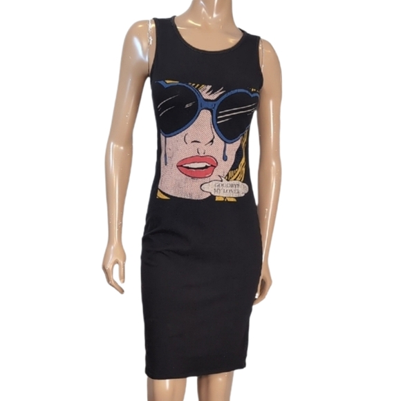 Seductions Dresses & Skirts - Seductions Pop Art Graphic Bodycon Mini Tank Dress Black Womens Size Medium